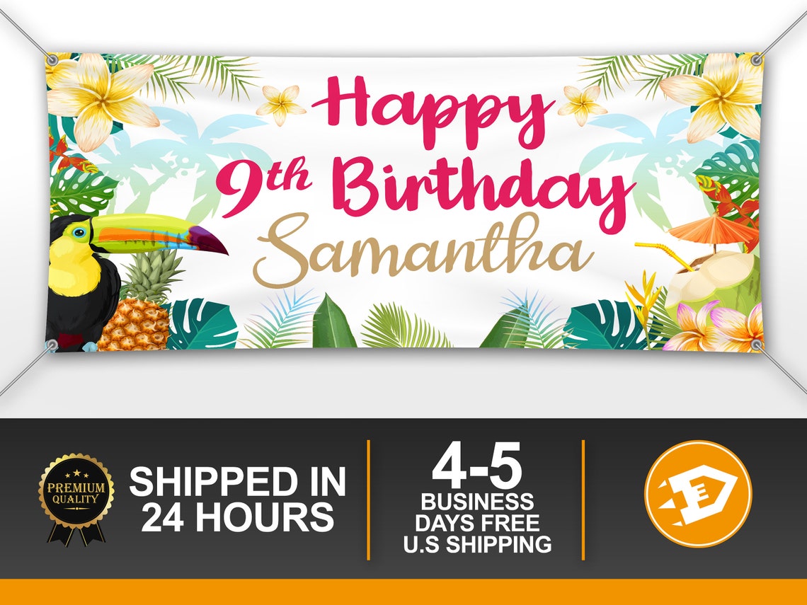 Luau Birthday Banner Happy Birthday Girl Party Banner Custom - Etsy
