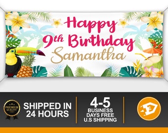 Luau Birthday Banner, Happy Birthday Girl Party Banner, Custom 15th, 16th Teen, Summer Birthday Decoration - Personalized Indoor Outdoor