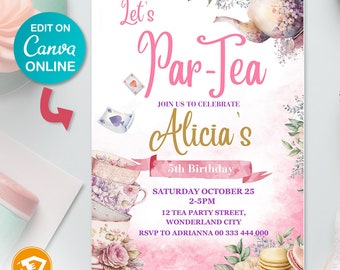 Let's Par-Tea 5th 6th 7th 8th Birthday Invitation For Girls - Tea Time Digital Invite, Tea Party Birthday, Instant download