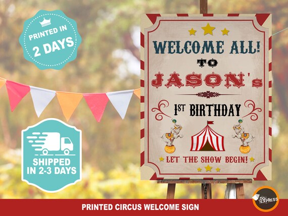 Printed Circus Birthday Welcome Sign "CIRCUS PARTY Birthday Poster" - Vintage Circus Carnival Birthday Party Poster Board, Marquee Elephant Il_570xn
