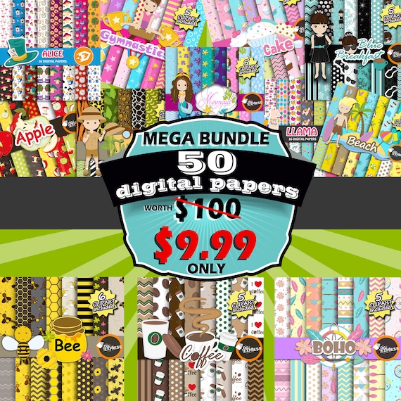 Download Mega 50 Digital Paper Bundle More Than 200 Clipart Bundle Digital Paper Bundle Digital Paper Set More Than 150 Cliparts By Dg Express Party Catch My Party