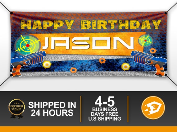 Dart Gun Birthday Banner, Happy Birthday Dart Gun Birthday Banner, Custom 10th Birthday, Dart Gun Party - Personalized Indoor Outdoor Il_570xn