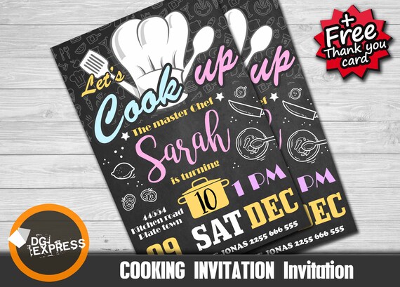 Cooking Invitation - "COOKING BIRTHDAY Invitation" Cooking Party, Cooking Digital Invite Cooking Birthday Printable Il_570xn