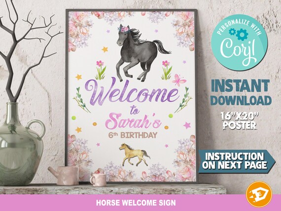 Horse Party Birthday Welcome Sign Poster "HORSE PRINTABLE Birthday Sign" - Digital Horse Birthday, Instant Download Il_570xn