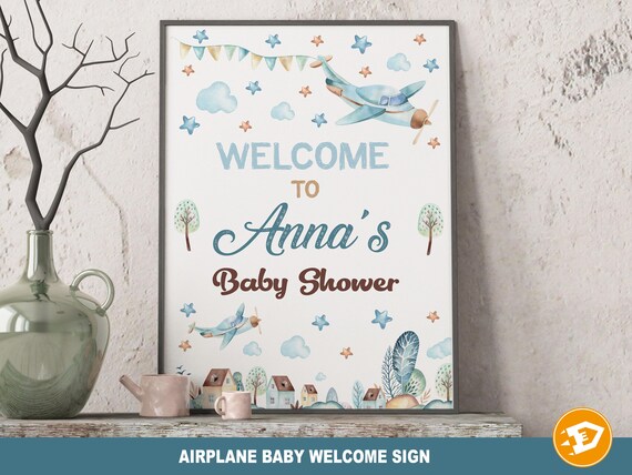 Airplane Baby Shower Welcome Sign "AIRPLANE PRINTABLE Baby Shower Poster" - Digital Paint Airplane Baby shower Party, Backdrop boy/girl Il_570xn