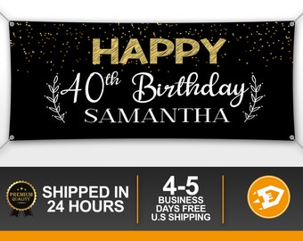 40th Birthday Banner, Happy Birthday Man Woman Banner, Custom 30th 40th 50th 60th 70th Birthday, Cheers Party, Personalized Indoor Outdoor