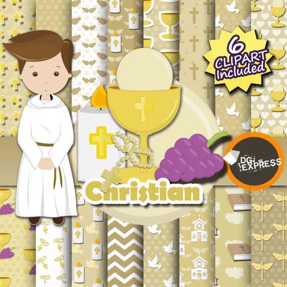 Gold Christian Clipart + Digital Paper : "Confirmation Paper" -Bible Clipart, Christian Invitation, Religion Clip Art, Jesus, Commercial Use Il_570xn