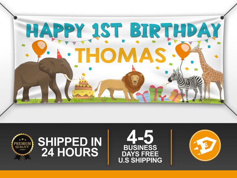 Party Animals Banner Happy Birthday Zoo Animals Banner 2nd | Etsy