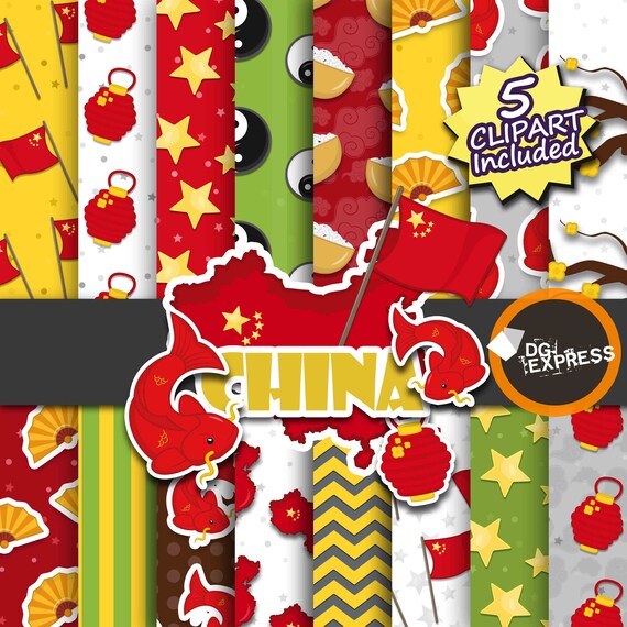 China Clipart + Digital Paper : "China digital Paper"- Asian Clipart, China Clipart, Asian clipart, China paper Il_570xn