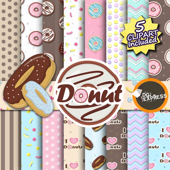SALE Donut Clipart + Digital Paper : "Donut Paper"- Donut Clipart, Doughnut Birthday Invitation, Printable, Coffee Paper, Sprinkles Candy Il_570xn
