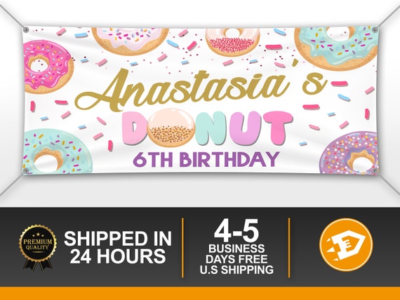 Donut Birthday Banner, Girl Party Banner, Donut Custom 15th, 16th Teen, Doughnut Birthday Decoration - Happy Birthday Banner Indoor Outdoor Il_570xn