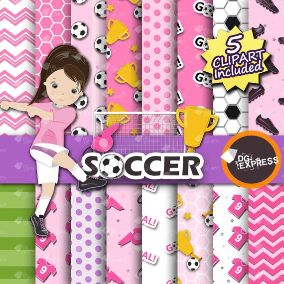 SALE Soccer Digital Paper + Clipart - girl : "Soccer girl Paper"- Soccer girl Clipart, Soccer Birthday Invitation, Soccer Printable, Ball Il_570xn