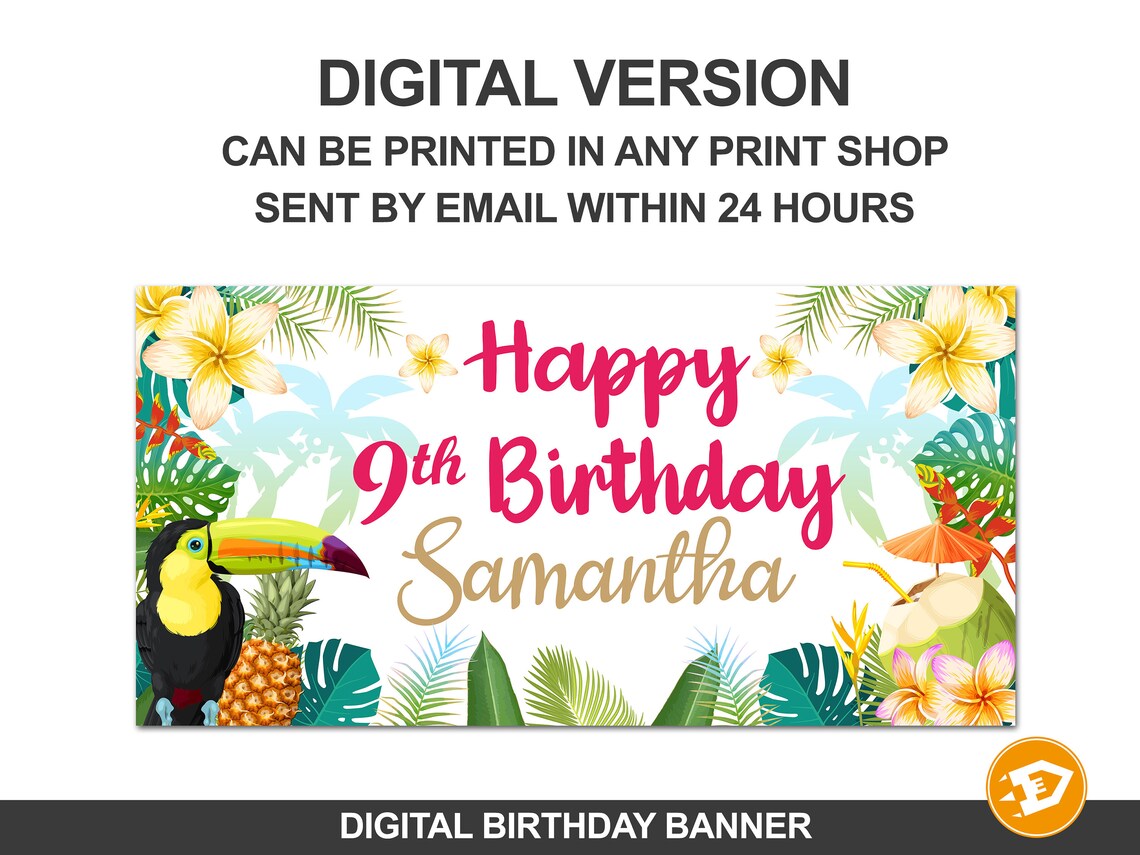 Luau Birthday Banner Happy Birthday Girl Party Banner Custom - Etsy