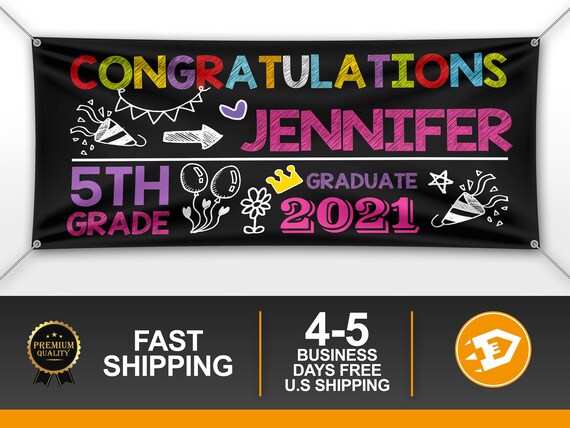 5th Grade Graduation Girl Banner, 5th Grade graduation Party Banner, Custom Kid Pink Banner, 5th Grade Graduation 2021 - Indoor Outdoor Il_570xn