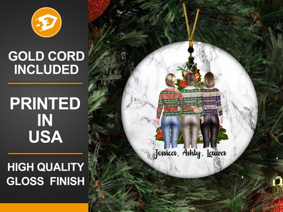Best Friends in Christmas Sweater Ornaments, Personalized Sisters Cousins Back View Xmas Gift, Custom Watercolor Ornament, Friendship 2021 Il_570xn