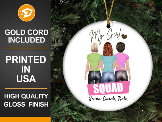 Best Friends Ornaments for 3, Personalized Sisters Cousins Back View Xmas Gift, Custom Watercolor Ornament, Friendship 2021 Il_570xn