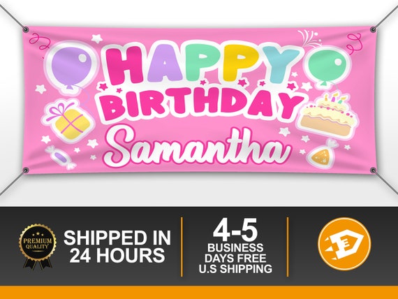 Girl Happy Birthday Banner, Kids Backdrop Party Decoration, Custom Colorful Pink Cake Table Decor Toddlers, Baby Personalized Outdoor Il_570xn