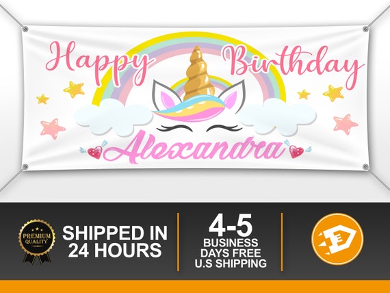Unicorn Birthday Banner, Happy Birthday Girl Party Banner, Custom 15th, 16th Teen, Unicorn Birthday Decoration - Personalized Indoor Outdoor Il_570xn