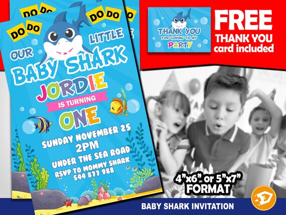 Baby Shark Invitation - "BABY SHARK BIRTHDAY Invitation" Pool Party, Baby Shark Boy Digital Invite, Summer Beach Birthday Printable Il_570xn