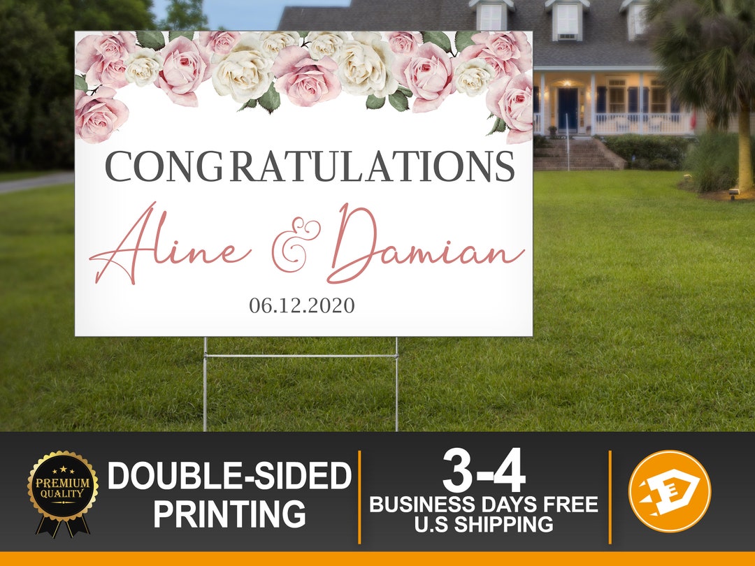 Congratulations Yard Sign Including Stakes Wedding Lawn Sign Digital