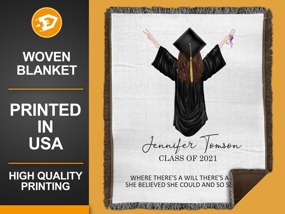 Personalized Graduation Blanket, Custom Class of 2021 Blanket, Custom Graduate Gift, Custom Photo blanket, Woven Blanket with Name Il_570xn