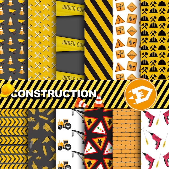 Construction Digital Paper - Construction, Builder Paper, Construction Scrapbooking Paper, Party Supplies Il_570xn