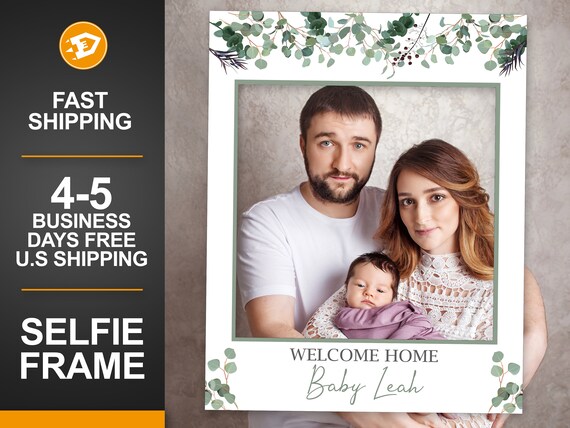 Welcome Home Selfie Frame Greenery, Mom to Be, It's a Girl Photo Props, Gender Reveal Photo Props, Mother's Day Greenery Frame Keepsake Il_570xn