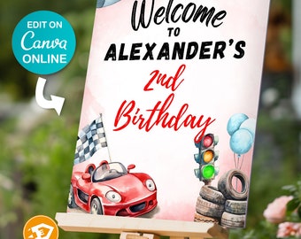 Two Fast Birthday Welcome Sign Poster "Fast Car Birthday Sign" - Race Car Decoration Printable, Instant Download