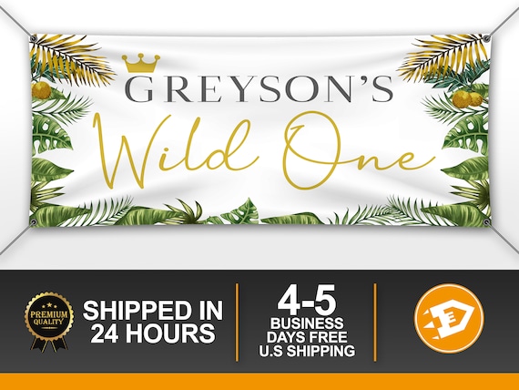 Wild One Birthday Banner Boy Girl, Wild One Party Decoration, Jungle Cake Table Vinyl Decor, Wild One Backdrop, First Birthday Boy, Outdoor Il_570xn
