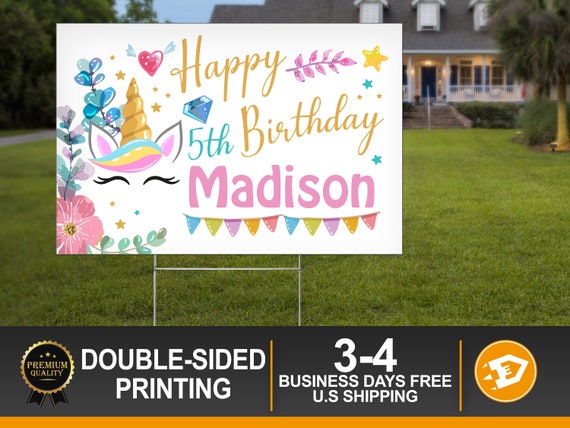 Happy Birthday Yard Sign, Unicorn Lawn Sign, Girl's Birthday Decoration, Lawn Decoration Sign 18"x27" - Printed Yard Sign Digital/Printed Il_570xn