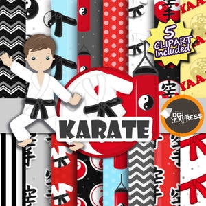 Karate Clipart + Digital Paper : "Karate digital Paper"- Asian Clipart, Karate Clipart, Asian clipart, Karate paper