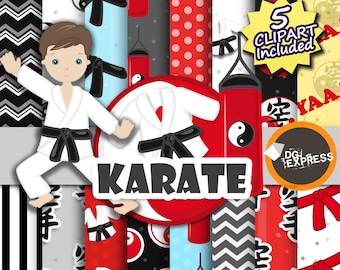 Karate Clipart + Digital Paper : "Karate digital Paper"- Asian Clipart, Karate Clipart, Asian clipart, Karate paper