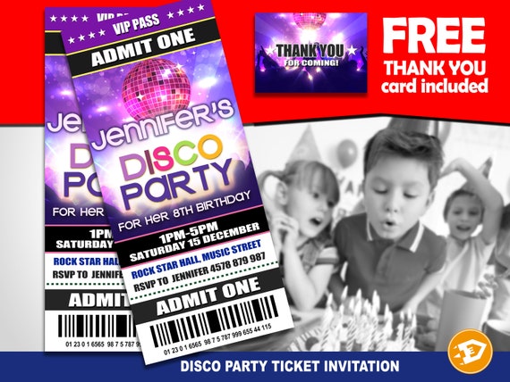 Disco Party Ticket Invitation Boy - "DISCO BIRTHDAY Party Invitation" Music Party, Boy Digital Rock Party Invite, Disco Party Printable Il_570xn