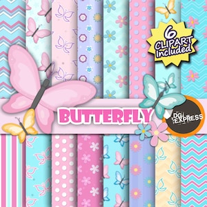 Butterfly Digital Paper + Clipart : "Butterfly Digital Paper" - Rainbow Butterflies, Pastel Nursery Decor, Borboleta Mariposa, Printable