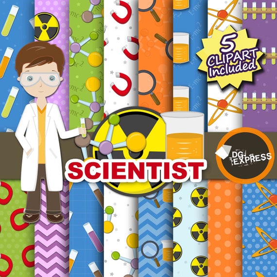 SALE Scientist Digital Paper + Clipart : "Scientist Digital Paper"- Doctor Invitation, scientist Birthday Invitation, Printable, science Il_570xn