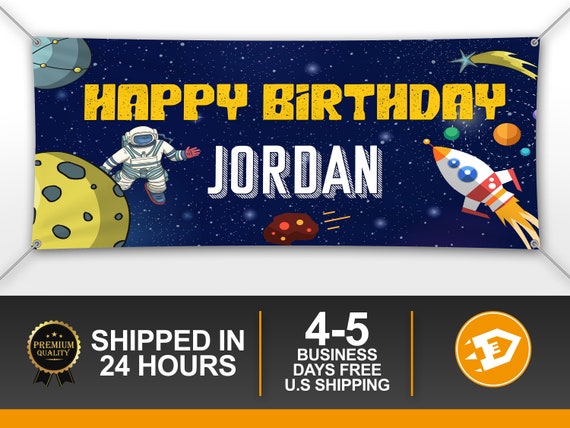 Space Birthday Banner, Astronaut Party Decoration, Blast Off Personalized Birthday Banner Decor, Boy 4th 5th 6th 7th Indoor Outdoor Il_570xn