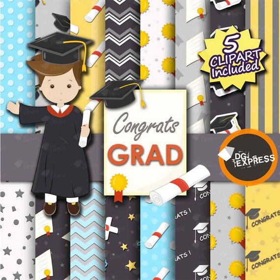 Graduation Digital Paper + Clipart : "Graduation Paper"- Graduation Clipart, Graduation Invitation, Graduation Printable, Congrats paper Il_570xn