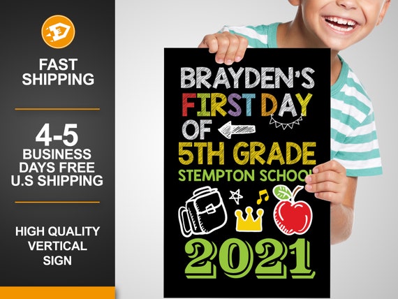 First Day of 5th Grade Sign Boy Class of 2021 - 5th Grade Back to School - Fifth Grade Graduation yard sign - Digital/Printed Il_570xn
