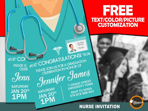 Nurse Graduation Invitation - "Nursing Medical School Doctor Veterinarian Invitation" Graduation Party, Digital Invite, Graduation Printable Il_570xn