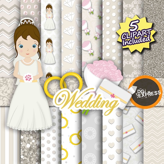 Wedding Clipart + Digital Paper : "Bride Digital Paper" - Wedding ...