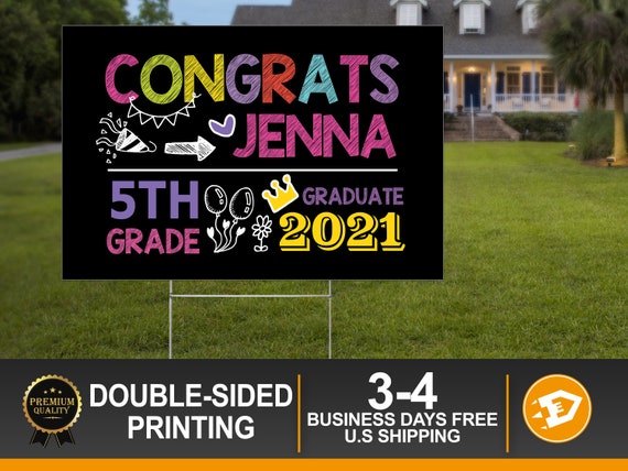 5th Grade Graduation Lawn Sign for Girl Class of 2021 Yard Sign Including Stakes - 5th grade graduation gifts for girls - Digital/Printed Il_570xn
