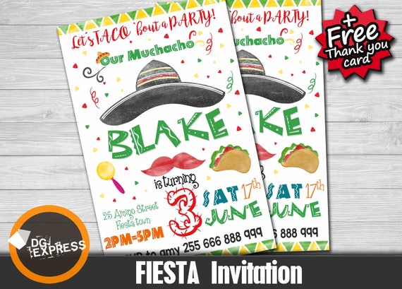 Fiesta Invitation - "FIESTA BIRTHDAY Invitation" Mexican Party, Fiesta Digital Invite, Fiesta Birthday Printable, Muchacho, Cinco de Mayo Il_570xn