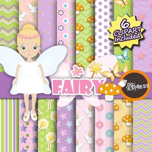 Fairy Clipart + Digital Paper : "Fairy Digital Paper" - Fairies Clipart, Garden Fairy Party Invite, Magical Fairytale Commercial Use