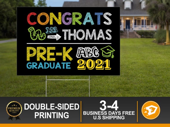 Pre-k Graduation Yard Sign Class of 2021 Yard Sign including Stakes - Pre-k Graduation Yard Sign for Kids - Digital/Printed Il_570xn