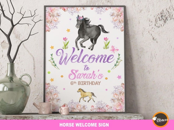 Horse party girl Birthday Welcome Sign "HORSE PARTY PRINTABLE Birthday Sign" - Digital Chalkboard Science Birthday Party Board, Il_570xn