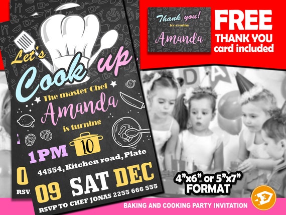 Cooking Invitation - "COOKING BIRTHDAY Invitation" Cooking Party, Cooking Digital Invite Cooking Birthday Printable Il_570xn
