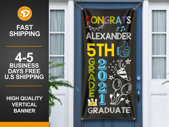 5th Grade Graduation Door Banner, 5th Grade graduation Party Banner, Vertical Kid Banner, 5th Grade Graduation 2021 - Indoor Outdoor Il_570xn