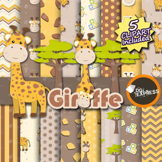 Giraffe Digital Paper + Clipart, Giraffe Scrapbook Paper, Giraffe Clipart, Digital Collage, Instant Download, Background Commercial Use Il_570xn