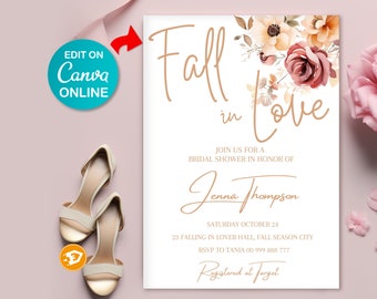 Fall In Love Bridal Shower Invitation - Autumn Bridal Shower Digital Invite, Fall Bridal Shower Invitation, Instant Download