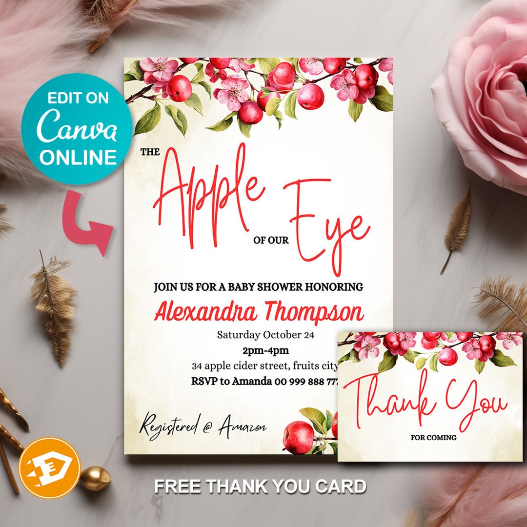 Apple of Our Eye Baby Shower Invitation Fall Baby Shower Digital